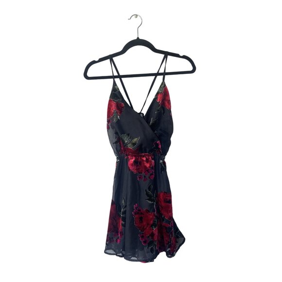 Lulus Dress XS Mini Floral Burnout Velvet Lizbeth Black Red Skater Cocktail - Picture 4 of 12